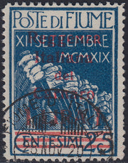Lotto 395 - 1920 - Legionari soprastampati Reggenza Italiana del Carnaro, c. 25 indaco soprastampa in nero usato (148)