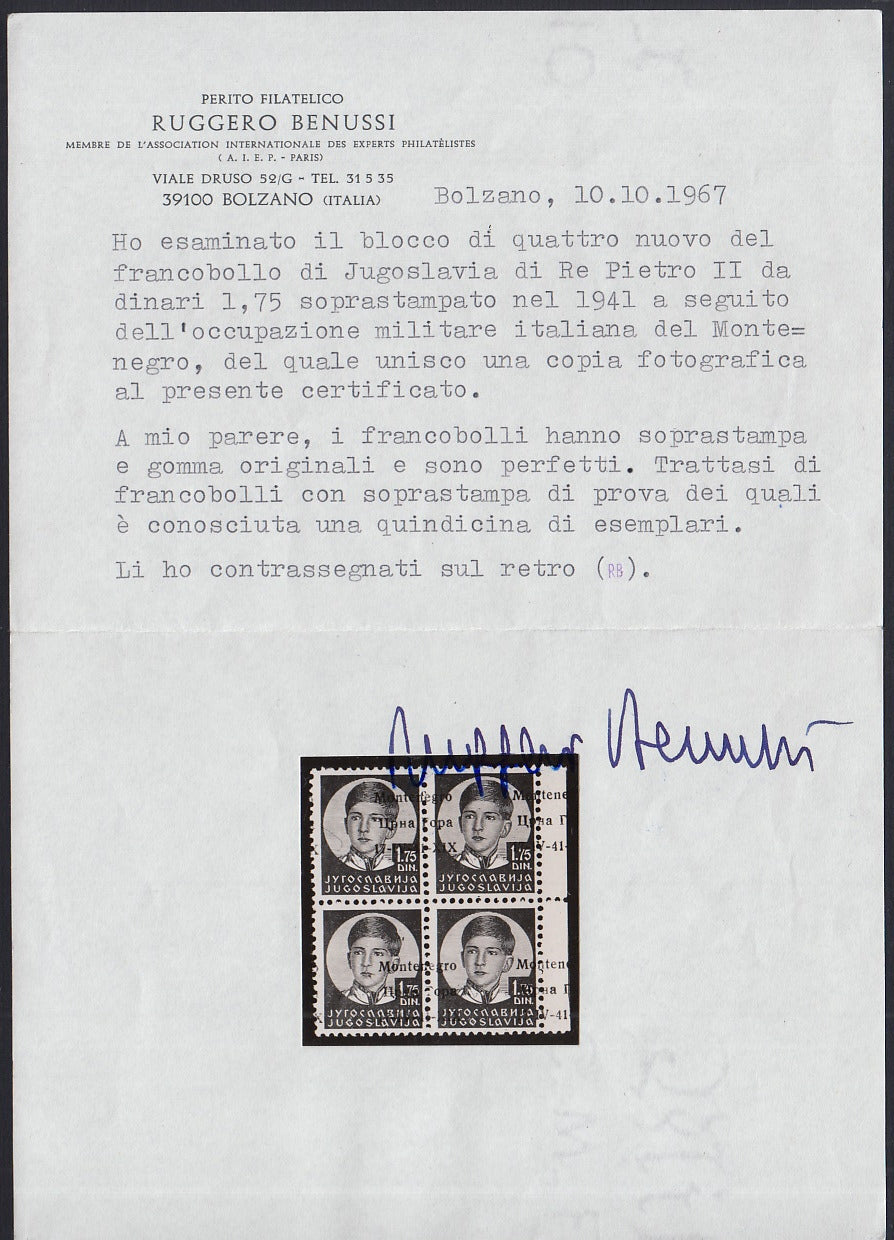 EB80 - 1861 - Embossed Cifra, c. 1 gray-black block of four, mint with original gum (19)