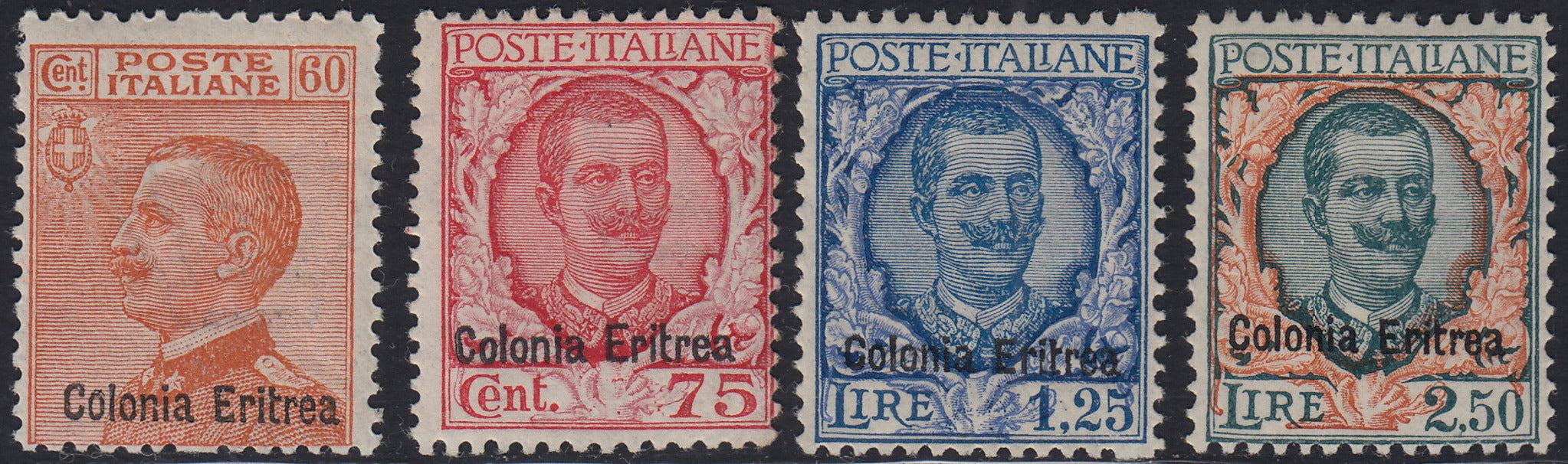 Lotto 424 - 1928/29 - Francobolli d'Italia soprastampati Colonia Eritrea, serie di quattro valori nuova gomma integra (124/127).
