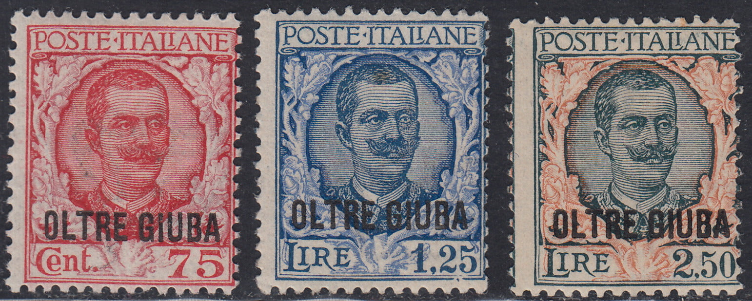 Lotto 427 - 1926 - Francobolli d'Italia soprastampati "OLTRE GIUBA", serie di tre valori nuovi gomma integra (42/44)