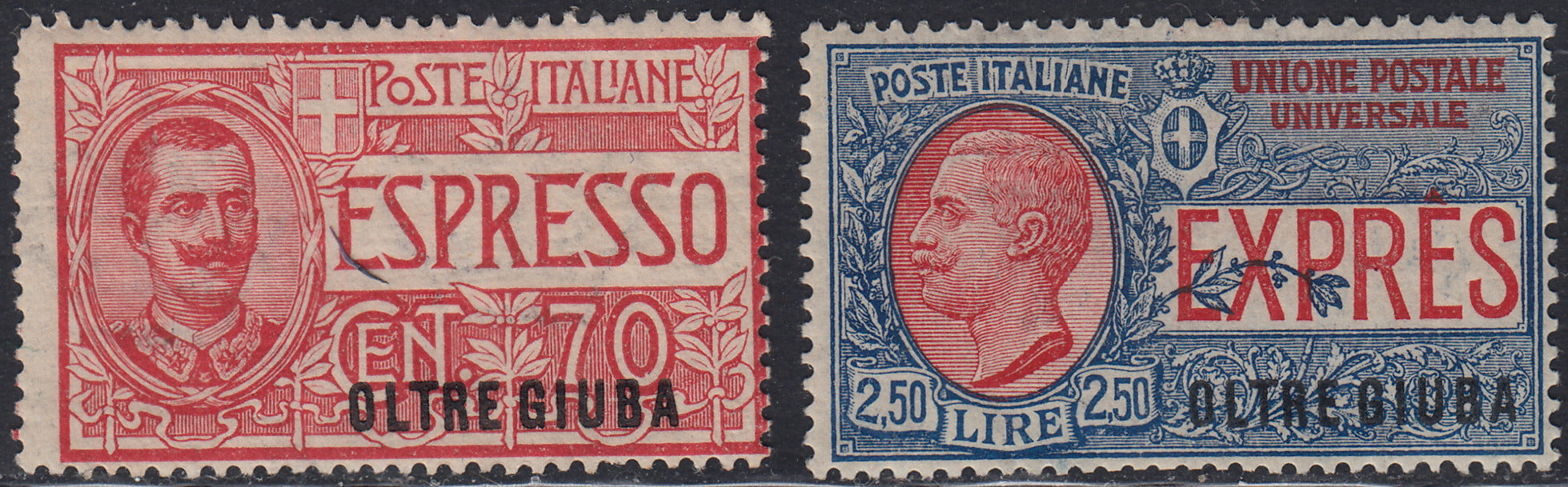 Lotto 428 - 1926 - Espressi d'Italia soprastampati "OLTRE GIUBA", due esemplari nuovi gomma integra (1, 2)