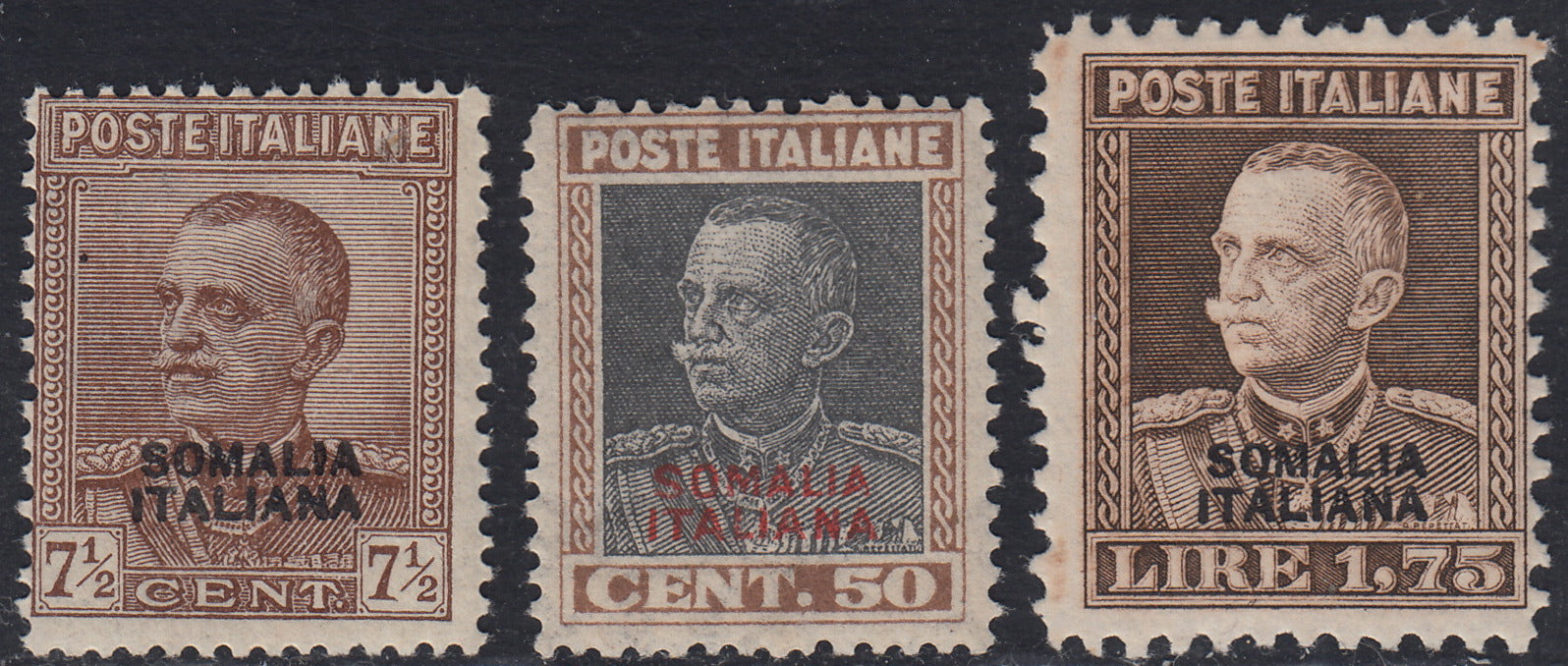Lotto 431 - 1928 - tipo Parmeggiani, tre valori soprastampati "SOMALIA ITALIANA" nuovi gomma integra (116/118)