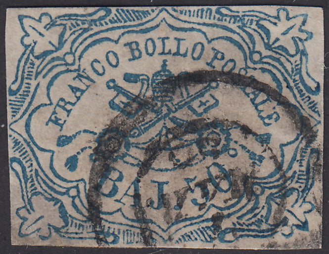 1852 - 1st issue 50 blue baj used with circular cancellation, slight transparencies. (10)