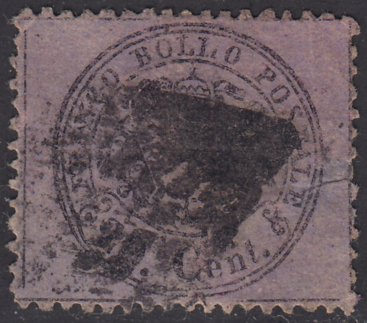 1868 - III emissione c.20 lilla grigio su carta opaca da fogli di 120 esemplari, usato (28c)