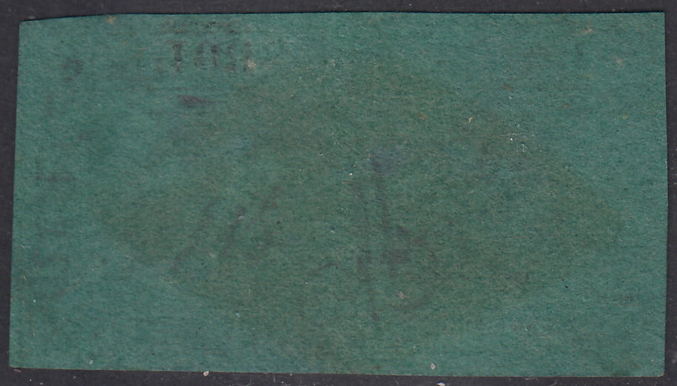1859 - 3 baj verde scuro coppia orizzontale usata con annullo a griglia (4)