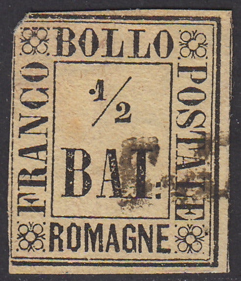 1859 - 1/2 baj giallo paglia usato con annullo lineare (1)