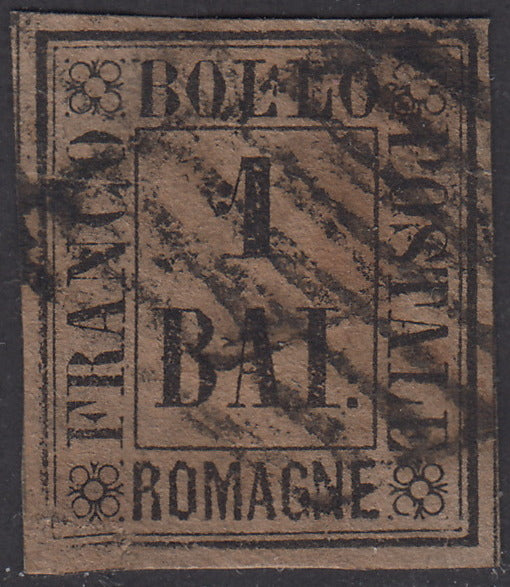 1859 - 1 baj bruno grigio usato con annullo a griglia (2)
