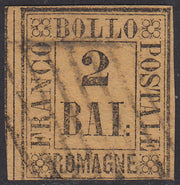1859 - 2 baj giallo arancio usato con annullo a griglia (3)