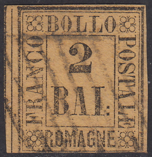 1859 - 2 baj giallo arancio usato con annullo a griglia (3)