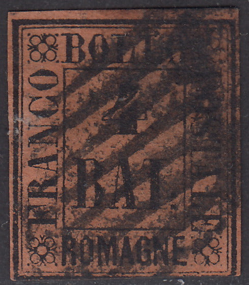 1859 - 4 baj leonado usados ​​con cancelación de cuadrícula (5)