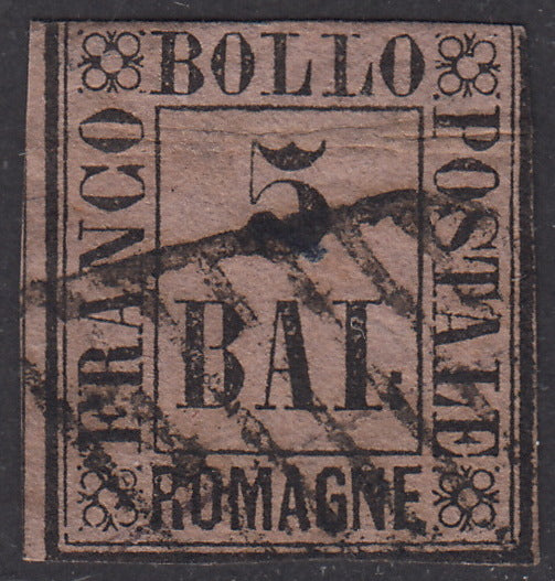 1859 - 5 baj violetto usato con annullo a griglia (6)