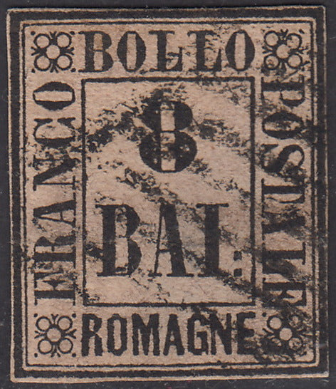 1859 - 1 baj bruno grigio usato con annullo a griglia (8)