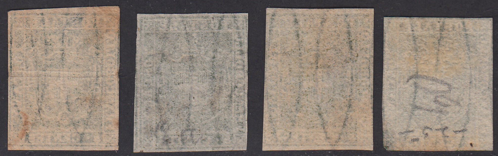 PV1830 - 1860 - Shield of Savoy surmounted by Royal Crown, c. 5 in the four cataloged colors used, impeccable comparison (18, 18a, 18b, 18c) 