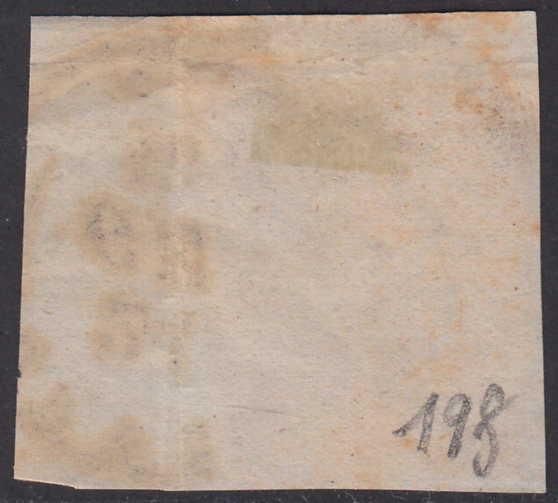 1860 - Scudo di Savoia sormontato da Corona Reale, c. 10 bruno rossiccio usato (19f).