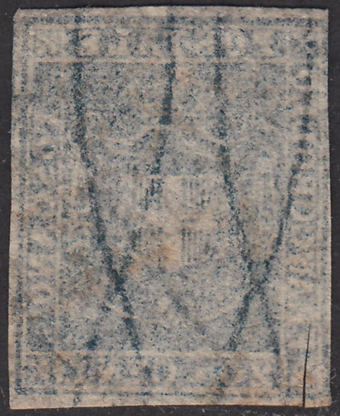 1860 - Scudo di Savoia sormontato da Corona Reale, c. 20 azzurro chiaro usato (20a).