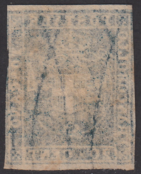 PV1902 - 1860 - Scudo di Savoia sormontato da Corona Reale, c. 20 azzurro cupo usato (20d).
