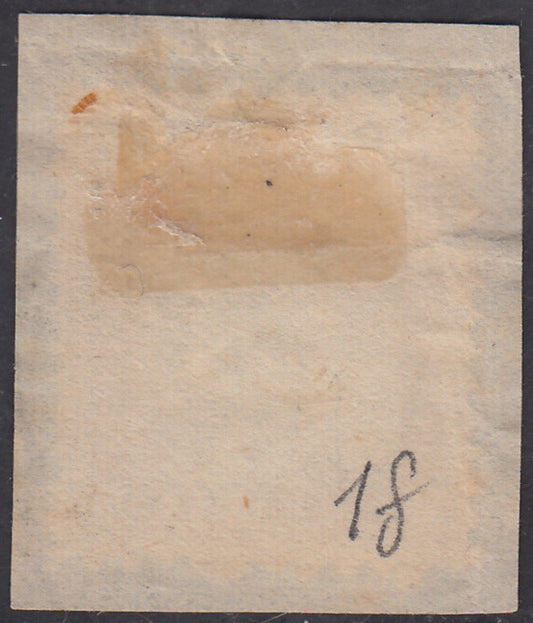 1862 - Emissione dentellata, c. 10 bistro usato su frammento con annullo Livorno 28/9/62 (1f).