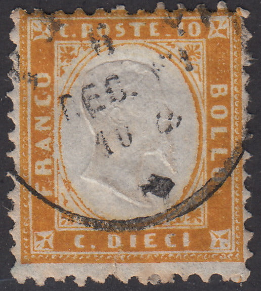 1862 - Effigy of Vittorio Emanuele II facing right, c. 20 light blue comb-pierced, used (2e)