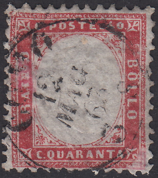 1862 - Perforated issue, c. 40 very light pink used with Como postmark 12/5/63 (3c).