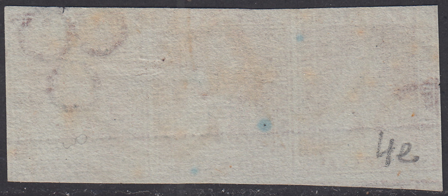 PV2058 - 1851 - Leone di Marzocco, 1 crazia brown carmine on gray paper and watermark crown strip of three copies used (4e)