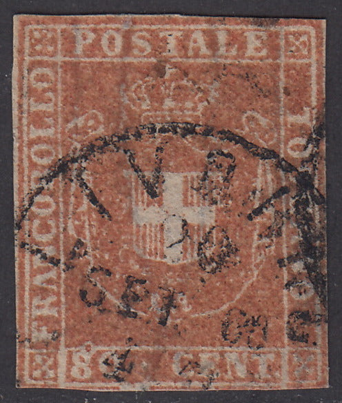 1860 - Scudo di Savoia sormontato da Corona Reale, c. 80 carnicino usato (22).
