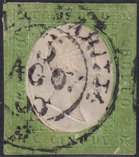 PV2182 - 1854 - III issue c. 5 reseda green used in Nizza Marittima, rare example. (7b).