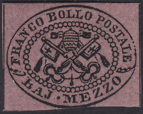 1852 - I emissione 1/2 baj lilla rosa nuovo con piena gomma integra, colore bellissimo e molto raro (1d).