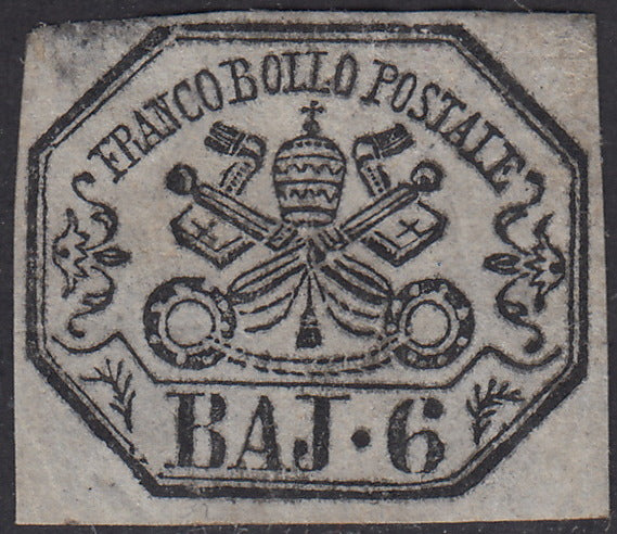 1859 - I emissione 6 baj grigio I composizione nuovo con gomma originale e decalco (7a)