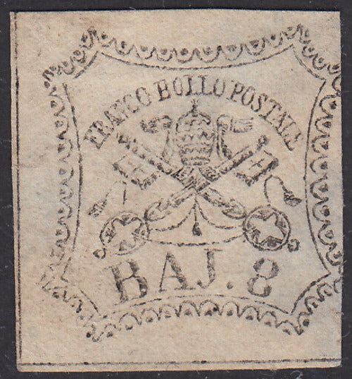 1854 - I issue 8 baj white oily-grey ink new without gum (9a)
