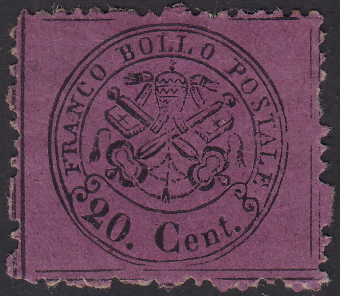 1868 - III emissione c. 20 violetto su carta lucida da fogli di 120 esemplari nuovo con gomma (28b).