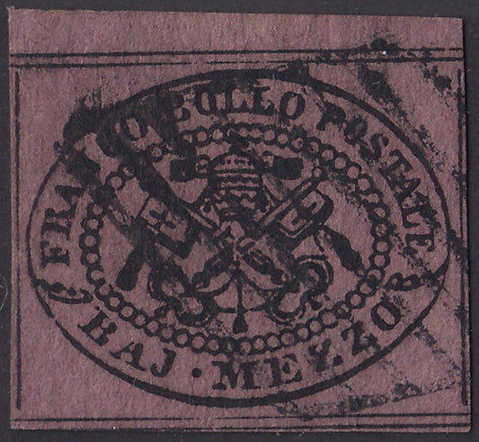 1852 - 1.ª edición 1/2 baj lila viva usada, hermoso color (1e).
