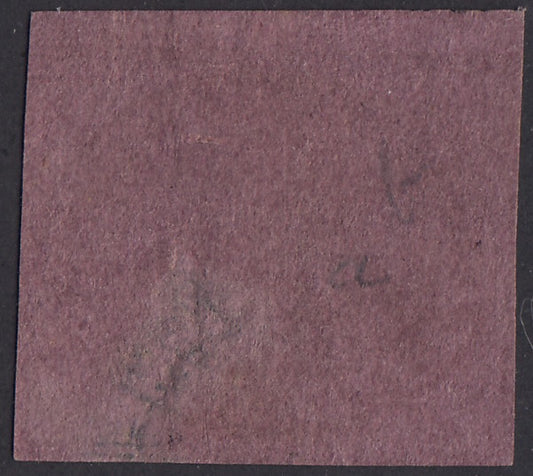 1852 - 1.ª edición 1/2 baj lila viva usada, hermoso color (1e).