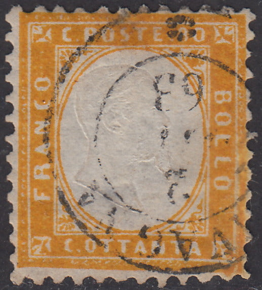 1862 - Perforated issue, c. 80 yellow orange used with Lavagna cancellation (4).