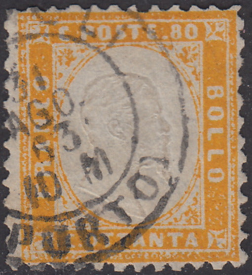 1862 - Perforated issue, c. 80 yellow orange used with Naples Porto postmark (4).