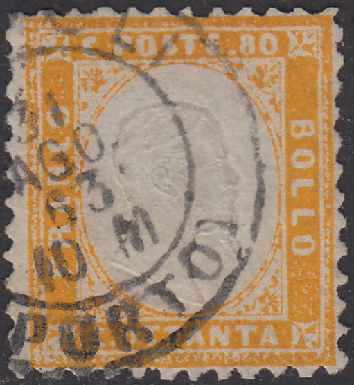 1862 - Emissione dentellata, c. 80 giallo arancio usato con annullo di Napoli Porto (4).