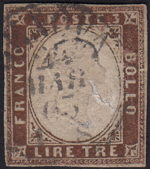 1860 - 1/2 dark blue tornese called "Croce di Savoia" used in the IL PAESE newspaper of 1/1/1861 (16b)