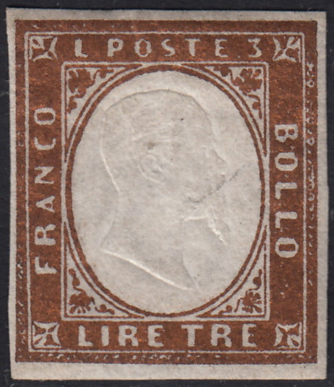 PV60_181 - 1861 - IV emissione L. 3 rame vivo nuovo con gomma originale (18A)