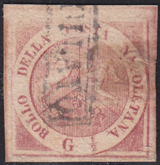 PV60_188 - 1858 - Stemma delle Due Sicilie, 1/2 grano rosa lillaceo I tavola usato (1a)