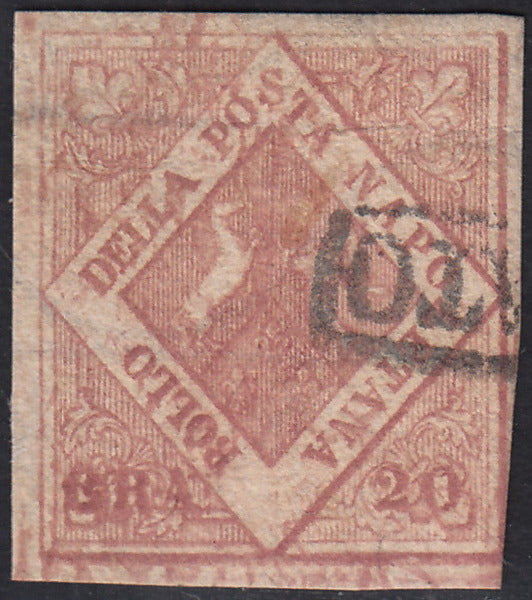 PV60_193 - 1858 - Stemma delle Due Sicilie, 20 grana rosa brunastro I tavola usato (12)