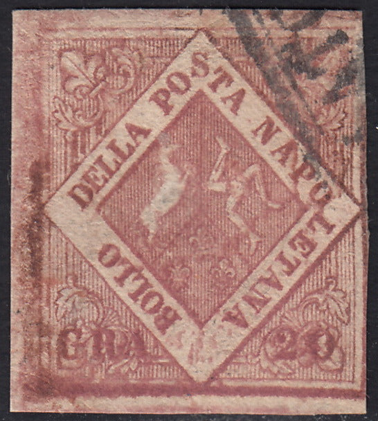 PV60_194 - 1858 - Stemma delle Due Sicilie, 20 grana rosa lillaceo I tavola usato (12a)