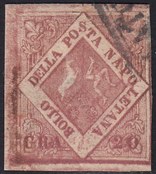 PV60_194 - 1858 - Stemma delle Due Sicilie, 20 grana rosa lillaceo I tavola usato (12a)