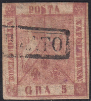 PV60_206 - 1858 - Stemma delle Due Sicilie, 5 grana rosa brunastro I tavola usato DOPPIA INCISIONE (8e)