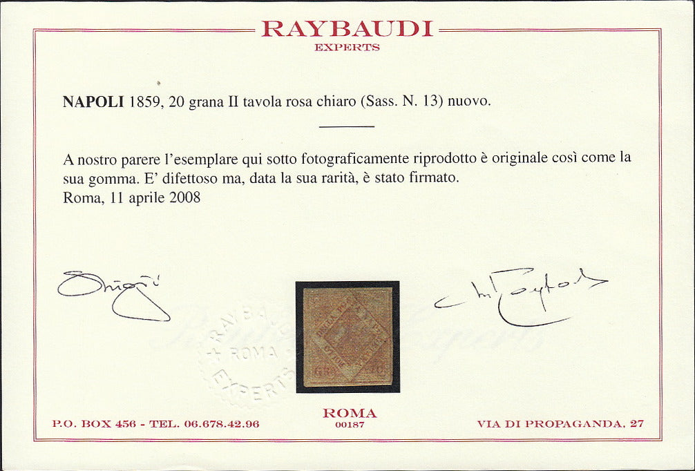 PV60_213 - 1858 - Stemma delle Due Sicilie, 20 grana rosa chiaro II tavola nuovo con gomma originale (13)