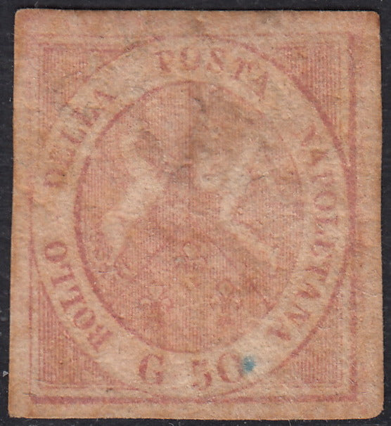PV60_216 - 1858 - Stemma delle Due Sicilie, 50 grana rosa carminio chiaro nuovo con gomma originale (14b)