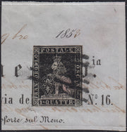 PPP449 - 1851 Leone di Marzocco, 2 light blue crazie on gray paper and crown watermark, used (5d)