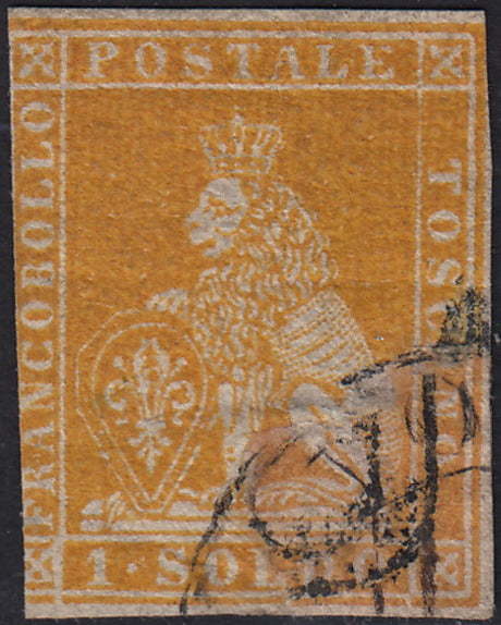 PPP449 - 1851 Leone di Marzocco, 2 light blue crazie on gray paper and crown watermark, used (5d)
