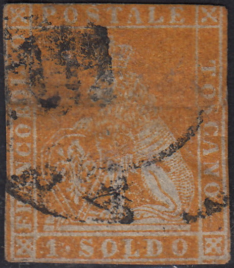 PV60_320 - 1851 - Leone di Marzocco, 1 soldo ocra su carta grigia e filigrana corona usato (2)