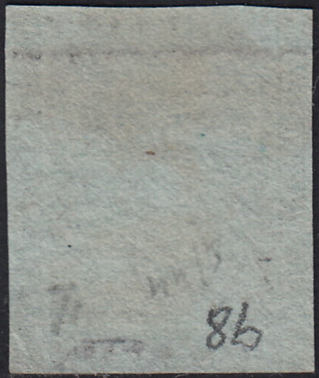 PV60_323 - 1851 - Leone di Marzocco, 9 crazie bruno violaceo su carta azzurra e filigrana corona usato (8b)