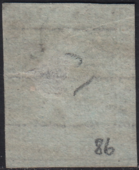 PV60_324 - 1851 - Leone di Marzocco, 9 crazie bruno violaceo su carta azzurra e filigrana corona usato (8b)