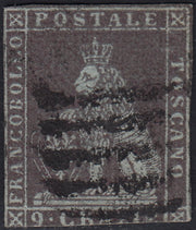 PPP449 - 1851 Leone di Marzocco, 2 light blue crazie on gray paper and crown watermark, used (5d)